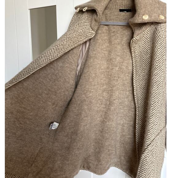 Landau Icelandic Wool Knit Sweater Tan/Beige Herringbone Print Coat, Size L, EUC - Picture 7 of 8